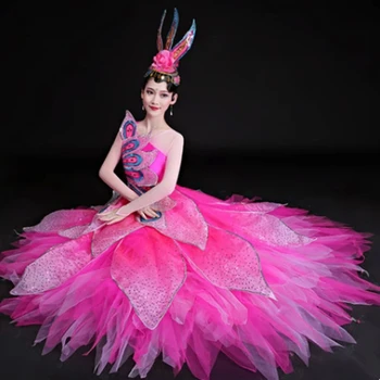 Pembe Çiçek Elbise festivali dans bez Şarkıcı Kıyafet modern çiçekler dansçı elbiseler