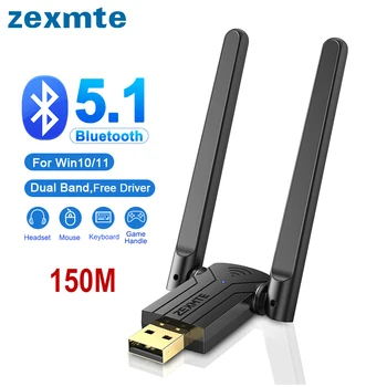 Zexmte 150M Bluetooth Adaptörü 492FT USB Bluetooth 5.1 5.0 EDR Dongle Ses Alıcısı Verici Windows 11/10 için Kablosuz Fare