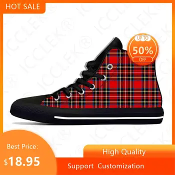 Kırmızı İskoç Stewart Klan Tartan Ekose Kraliyet Serin rahat ayakkabılar Yüksek Üst Mens Womens Genç Rahat Nefes Sneakers