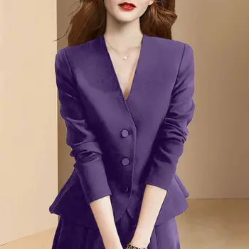 Retro Mor V Yaka Ceket kadın Sonbahar Yeni High end Tarzı Bel Sarılmış Takım Elbise Trend Ceket