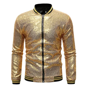 Erkek Altın Pullu Ceket ve Mont Yeni Moda Hiphop Streetwear beyzbol Bombardıman Ceket Erkekler Parti Gece Kulübü Giyim Hombre XXL