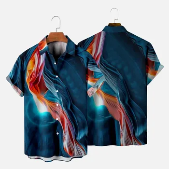 Erkekler Yaz Moda Üst Gömlek Eğlence Dijital Baskı Düğmesi Gömlek Rahat Kısa Kollu Üst Çiçek Sanat 3d Dijital Baskı