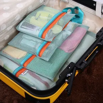 4 adet / takım Asılı Seyahat Örgü fermuarlı çanta Mavi / Pembe Seyahat saklama çantası Yerden Tasarruf Giyim Sıralama Organize İç Çamaşırı