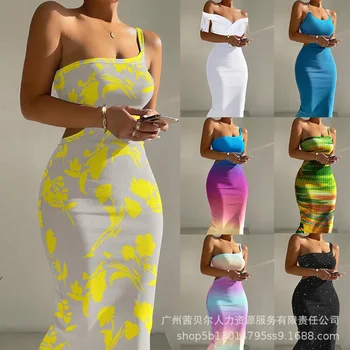 2023 Yeni Bayan Elbise Çukur Şerit Baskılı Elbiseler Kadınlar için