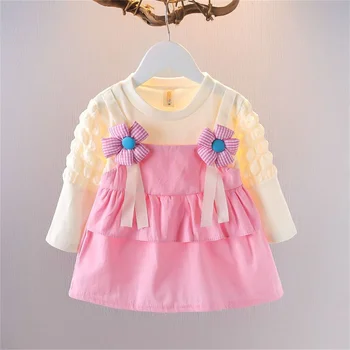 Kız Bebek Elbise Bahar Bebek Askısı Çiçek Uzun Kollu Pamuklu Elbise Sonbahar Çocuk Tatlı Prenses Giyim
