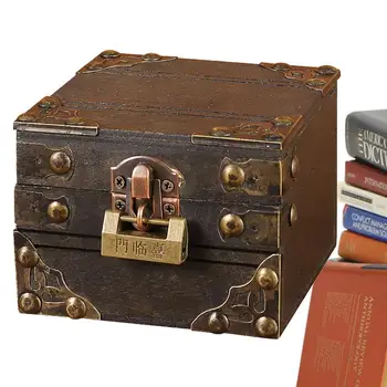 Mini Ahşap saklama kutusu Vintage Hazine Kilit Kutusu Retro saklama kutusu Takı Hazine Kutusu masa üstü organiser Ev Çocuklar İçin Hediye