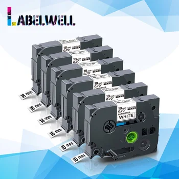 Labelwell 6 adet 241 yazıcı şerit 18mm Uyumlu Lamine Etiket 241 Siyah Beyaz etiket kaset için uyumlu etiket makinesi