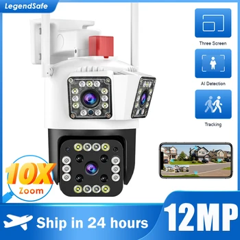 Legendsafe 6K WİFİ IP Açık 12MP Kamera Hareket İzleme PTZ 4K Video Kamera Üç Lens Üç Ekran Su Geçirmez Güvenlik Sistemi