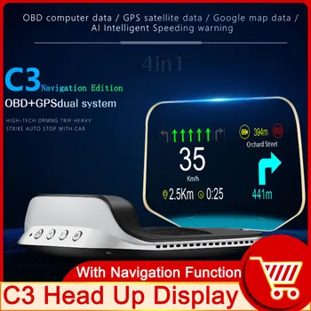 HD OBD HUD C3 Artı OBD2 HUD Otomatik Navigasyon Projektör GPS EOBD Hız Göstergesi Head Up Ekran Araba Aksesuarları On-kart bilgisayar