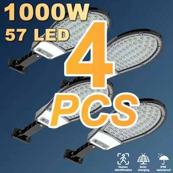 1000W1-4PCS Açık Güneş Sokak Lambası LED Avlu Garaj Aydınlatma Sokak Lambası Uzaktan Kumanda İle Akıllı Su Geçirmez Lamba