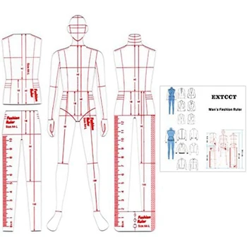 Erkek Moda İllüstrasyon Cetvel Çizim Şablonu Gösterildiği Gibi Akrilik Dikiş İnsansı Desen Tasarımı, Giyim Ölçümü
