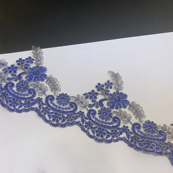 Narin 1 yard Altın Mavi Renk Nakış Dantel Trimler Aplike Çiçek Venise Dikiş El Sanatları düğün elbisesi Dekorasyon 14.5 cm