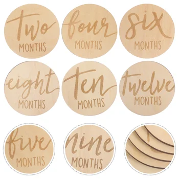 6 Adet işareti bebek ay kartı etiketleri ahşap çift taraflı aylık kilometre taşı diskler
