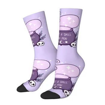 Moda Baskılı Cadı Kazan Çorap Erkekler Kadınlar için Sıkı Yaz Sonbahar Kış Cadılar Bayramı Gizli Gotik Kafatası Ekip Çorap