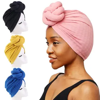 Kadın Şapkalar Müslüman Renkli Katlanmış Topu Kafa Bandı Şapka Klasik Türban Şapka Moda Başörtüsü Yumuşak Eşarp Kapaklar