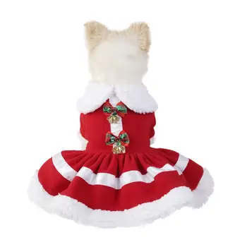 Kürk Yaka Pet Elbise Şenlikli Noel evcil hayvan elbiseleri İnce İşçilik ile Cosplay Kedi Giyim Küçük Köpekler için Kürk Yaka Bells