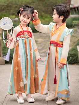 Hanfu erkek ve kız bahar giysileri çocuk geleneksel Çin okul kıyafetleri performans kıyafetleri antik giysiler bahar