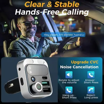 2023 Yeni FM Verici Araba İçin Daha Güçlü Çift Mikrofon Derin Bas Ses 48W PD ve QC3.0 araba şarjı Bluetooth Adaptörü