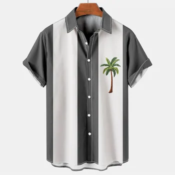 Erkekler Kısa Kollu Yaka Baskılı Gömlek Tropikal Yaprak Desen Çiçek Gömlek Casual Yaz Hawaii Tatil Camisa Tops S-5XL