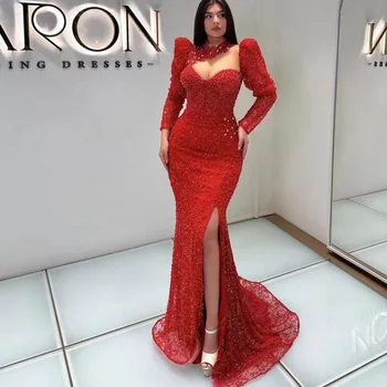 kırmızı dantel balo kıyafetleri 2023 arapça yeni varış dantel boncuk inciler mermaid abiye giyim vestidos de fiesta