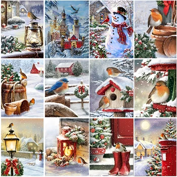 Kış Manzara Elmas Boyama Kar Kuş Posta Kutusu Noel Ağacı Kardan Adam Elmas Nakış Boyama Yaratıcı El Sanatları Ev Dekorasyonu