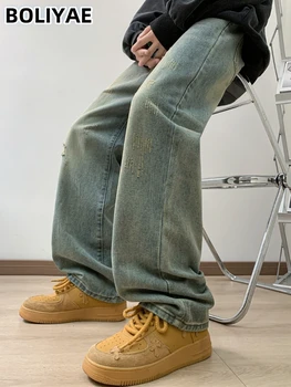 Bolıyae Yırtık Şalvar Kot erkek Y2K Hip Hop Streetwear Düz Denim Pantolon Vintage Vaqueros Geniş Bacak Pantolon Pantalon Hombre