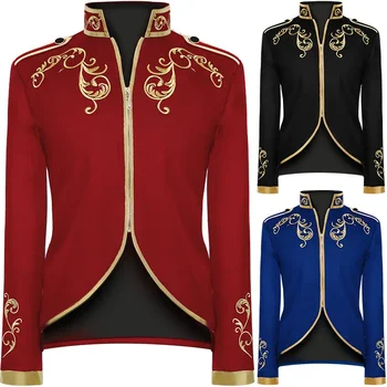 Sıcak! Altın Nakış Kral Prens Rönesans Ortaçağ Erkekler Cosplay Yetişkin uzun kollu parti ceketi dış giyim Ceket S-5XL