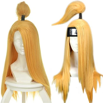 Anime Deidara 65 cm uzun altın sarışın tarzı ısıya dayanıklı saç Cosplay kostüm peruk + kafa bandı