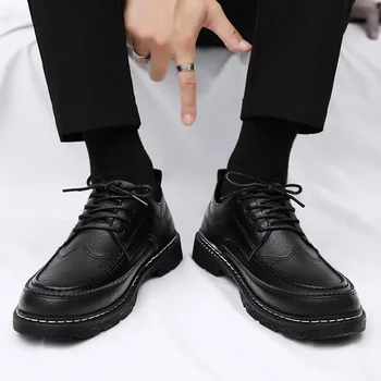 Deri ayakkabı erkek Sonbahar 2023 Yeni Spor İş rahat ayakkabılar İngiliz Tarzı Siyah Erkek erkek Yumuşak Tabanlı ayakkabı