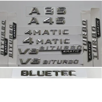 3D Krom Harfler Gövde Çamurluk Rozetleri Mercedes Benz İçin W176 W177 A35 A45 AMG Sembolleri V8 BITURBO TURBO 4MATIC Amblemler