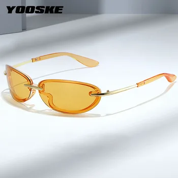 YOOSKE Y2K Kadınlar Lüks Güneş Gözlüğü Moda Oval Retro Şeker Renk Tonları UV400 Gözlük Erkekler Kedi Gözü Açık Spor Ayna Gözlük