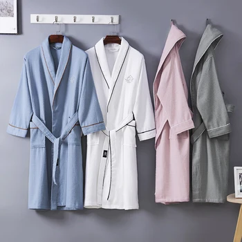 5 Yıldızlı Otel Kadın Kimono Bornoz Erkekler Artı Boyutu Havlu bornoz %100 % Pamuk Waffle Elbiseler Kadınlar için Uzun Sabahlık Pijama