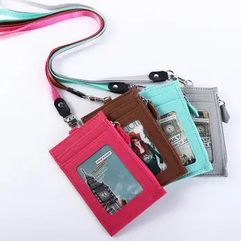 Deri Mini Cüzdan Öğrenci Ofis Okul Malzemeleri İş kimlik kartı tutucu Kordon Rozeti Tutucu Otobüs Kartları Kapak bozuk para cüzdanı