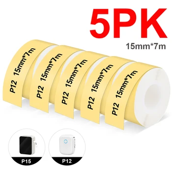 5PK P12 Sürekli etiket bant 15mm * 7m için Uygun P12 P15 Taşınabilir Yapışkanlı Etiket Yazıcı Kendinden yapışkanlı P12 P15 etiket kağıdı Etiket