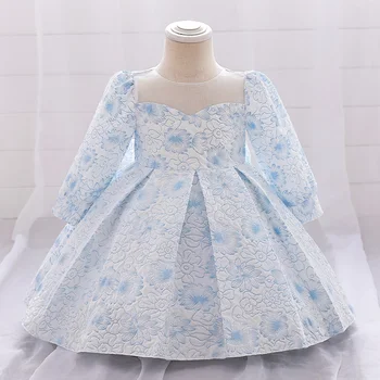 Bahar Sonbahar Bebek Kız Elbise Yay Uzun Kollu Bebek Bebek Prenses Parti Elbiseler Çiçek Kız 1 Yıl Doğum Günü Düğün Balo