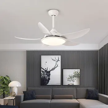 Basit Düz Yaprak ışıklı tavan fanı DC inverter motor Dört Mevsim Mevcut Altı Hızlı Rüzgar Enerjisi Odası Dekor Elektrikli Fan
