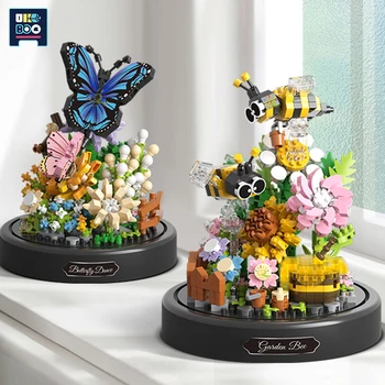 UKBOO Böcek Çiçek Kutusu Modeli Mikro Yapı Taşları Fikirleri Kelebek Arı Bitkiler Pott Mini Tuğla Oluşturma Oyuncaklar Çocuk Hediyeler İçin