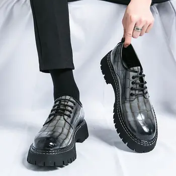 Yüksek Kalite Erkekler Parlak Pu deri ayakkabı Erkek Kalın Alt Resmi Elbise Ayakkabı Rahat Oxfords Sonbahar Moda Derby Ayakkabı B315