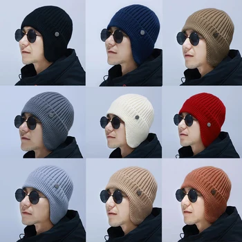 Erkekler Kış kulak koruyucu Örme Şapka Kalınlaşmış Açık Balıkçılık Kayak Sıcak Rüzgar Geçirmez Kış Örme Şapka Rahat Moda Sıcak Şapka