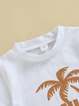 Bebek Erkek yaz kıyafetleri Hindistan Cevizi Ağacı Baskı kısa kollu tişört ve Elastik Güneş Baskı moda şort takımı (Beyaz 18-24 Ay)