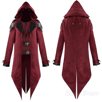 2023 Vintage Ortaçağ Assassin Oyunu Assassins Creed Cosplay Kostüm Kapşonlu Ceket Nakış Dış Giyim Cadılar Bayramı Partisi Giyim
