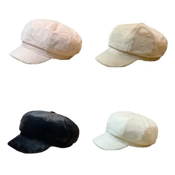 RabbitFur Şapka Kadınlar için Nefes Peluş Kubbe Şapka Serin JokerGirl Tatlı Cabbie Ressam Şapka Kış Sıcak Şapkalar