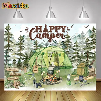 Mocsıcka Kamp Mutlu Fotoğraf Arka Planında Çadır Açık Ürünler Orman Çocuk Boys Aile Alan Parti Dekoratif Arka Planında