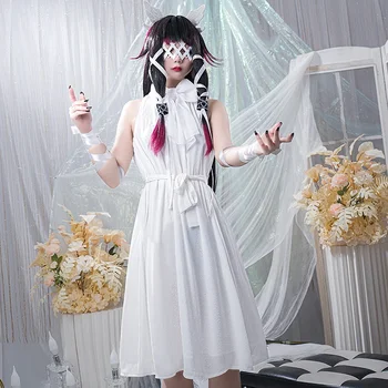Genshin Fatui Columbina Cosplay Kostüm Peruk Beyaz Elbise Oyunu Genshin Darbe Habercisi Cosplay Üniforma Genshin Darbe Cadılar Bayramı