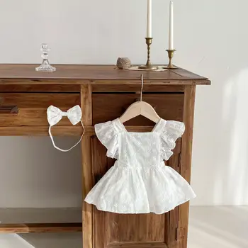 Bebek Kız Giysileri Yaz Bebek Kız Dantel Bodysuit Uçan Kollu Toddler Prenses Doğum Günü Tek Parça Romper Elbise
