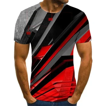Yaz Yeni erkek Basit 3D Baskı Moda Gevşek Spor Nefes Eğlence Yuvarlak Boyun Giyim Üst kısa kollu tişört