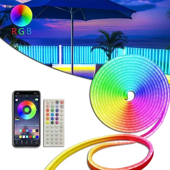 RGB LED Neon ışık esnek şerit su geçirmez silikon ışıkları 5M 108leds App uzaktan kumanda ile odası arkadan aydınlatmalı dekorasyon