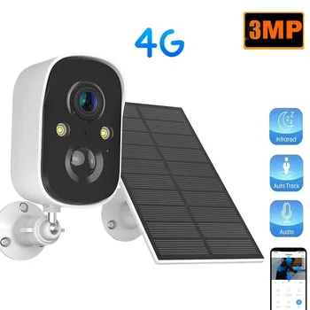 3MP 4G Gözetim Kamera Kapalı İki Yönlü Ses Gece Görüş Gözetim Powered Cctv 4g Sım Kart Açık Güneş CameraWebcam