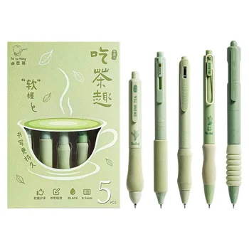 5 adet/paket Yeşil Serisi 0.5 mm Jel Kalem Öğrenciler İçin Yumuşak Dokunmatik Yazma Kalem Siyah Dolum Kırtasiye Kalem Ofis Okul Malzemeleri