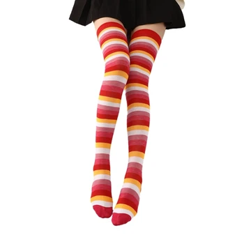 Kadın Uzun Uyluk Yüksek Çorap Çizgili Çorap Cadılar Bayramı Diz üstü Çorap 37JB